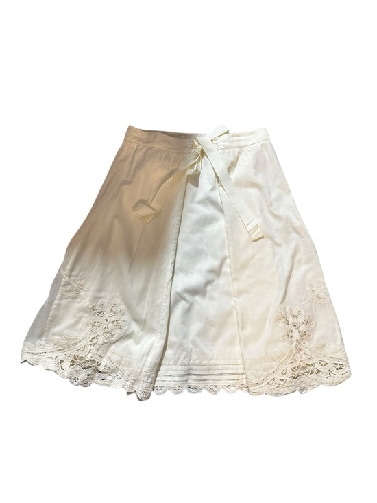 Cordelia 100% Cotton Midi Skirt with Embroidered Flowers, Off White Size 4 - Picture 3 of 14